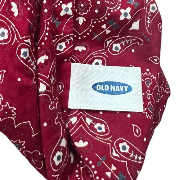 Small red, white, and blue bandana print bag with bamboo handles - Picture 5 of 5